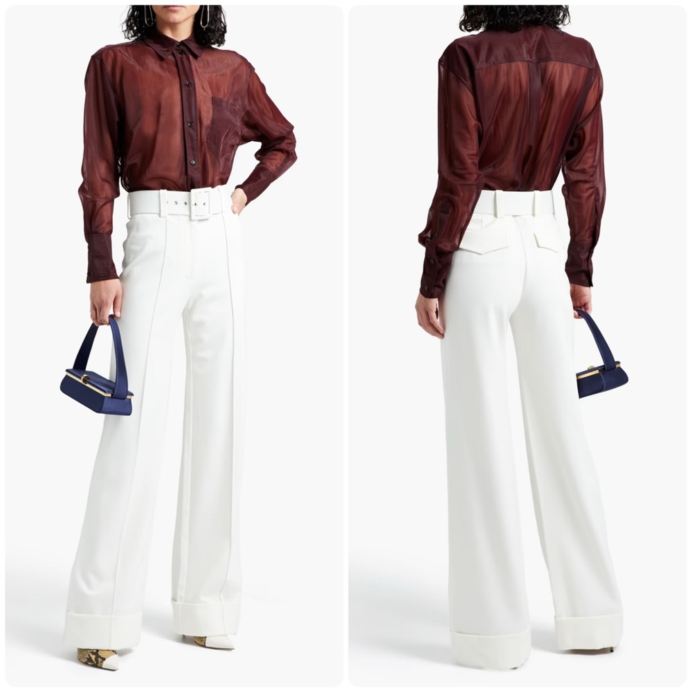 NWT VB Belted Wide‑Leg Stretch Ponte Pants in Ivory Victoria Victoria Beckham - Picture 1 of 14